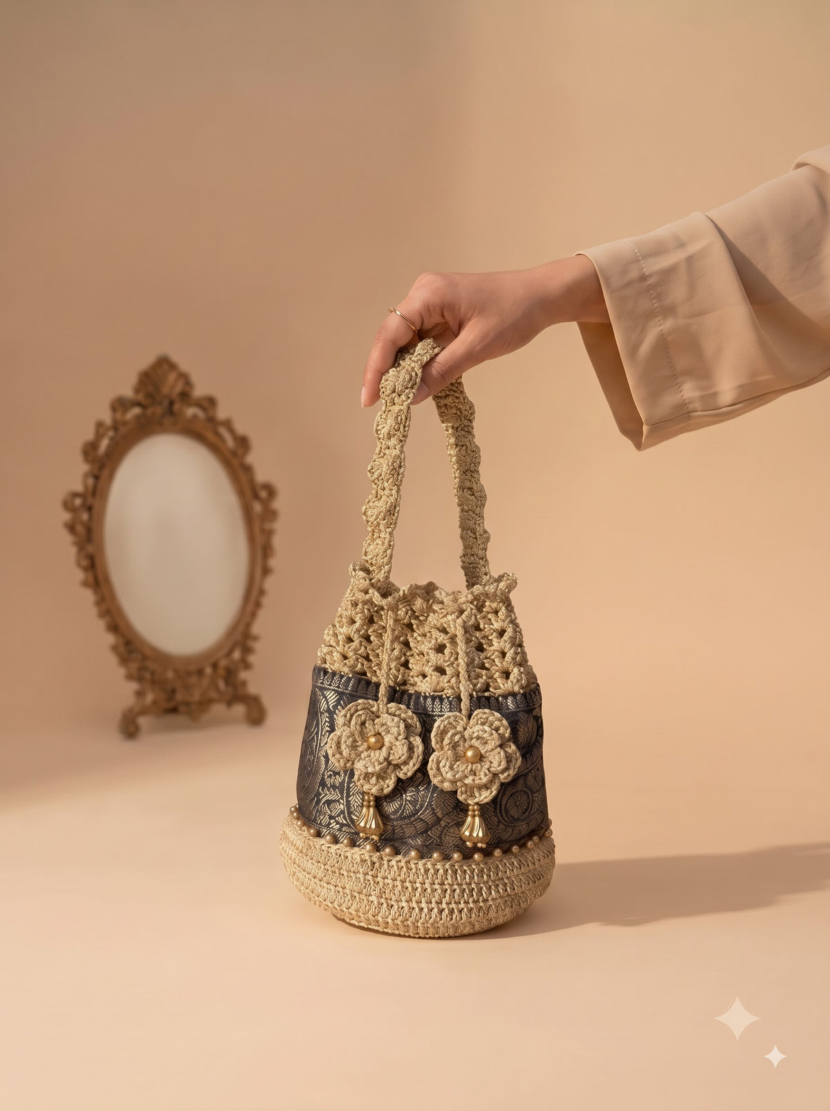 Riwaaz Handmade Crochet Potli Bag | Perfect Handbag for Saree and Lehenga