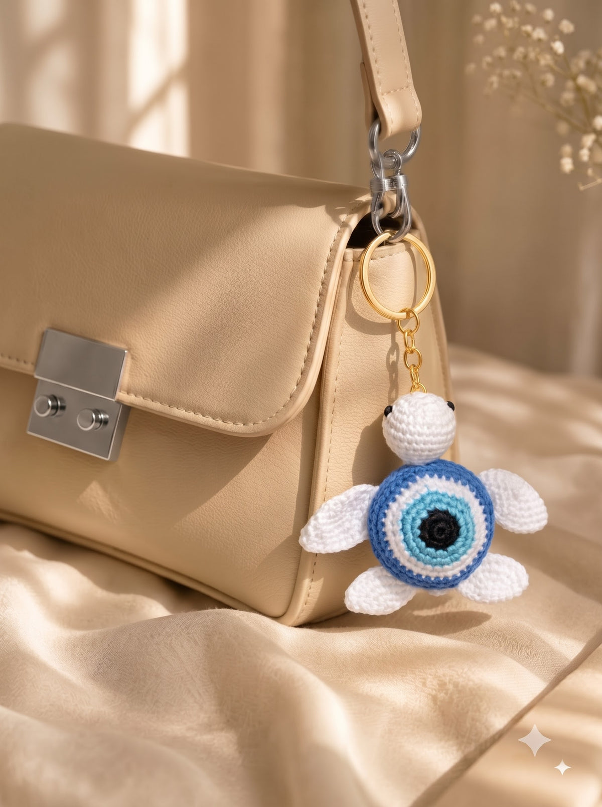 Evil Eye Turtle Handmade Crochet Keychain | Perfect as Bag Charm and Purse Accessory