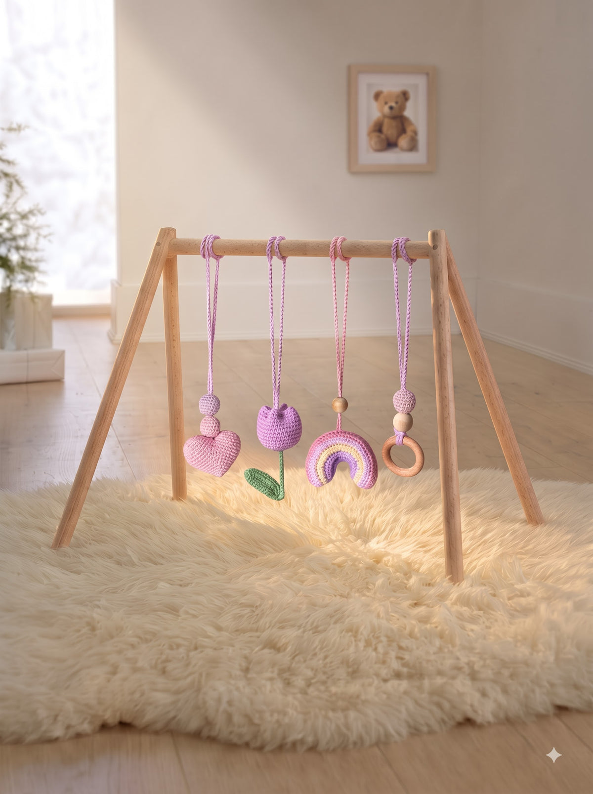 Pastel Garden Handmade Crochet Baby Gym | Set of 4 | Perfect Gift for Newborns and Baby Shower