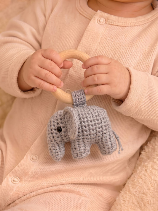 Baby Elephant Crochet Baby Rattle | Handmade Toy | Ideal for Sensory and Motor Skills Development