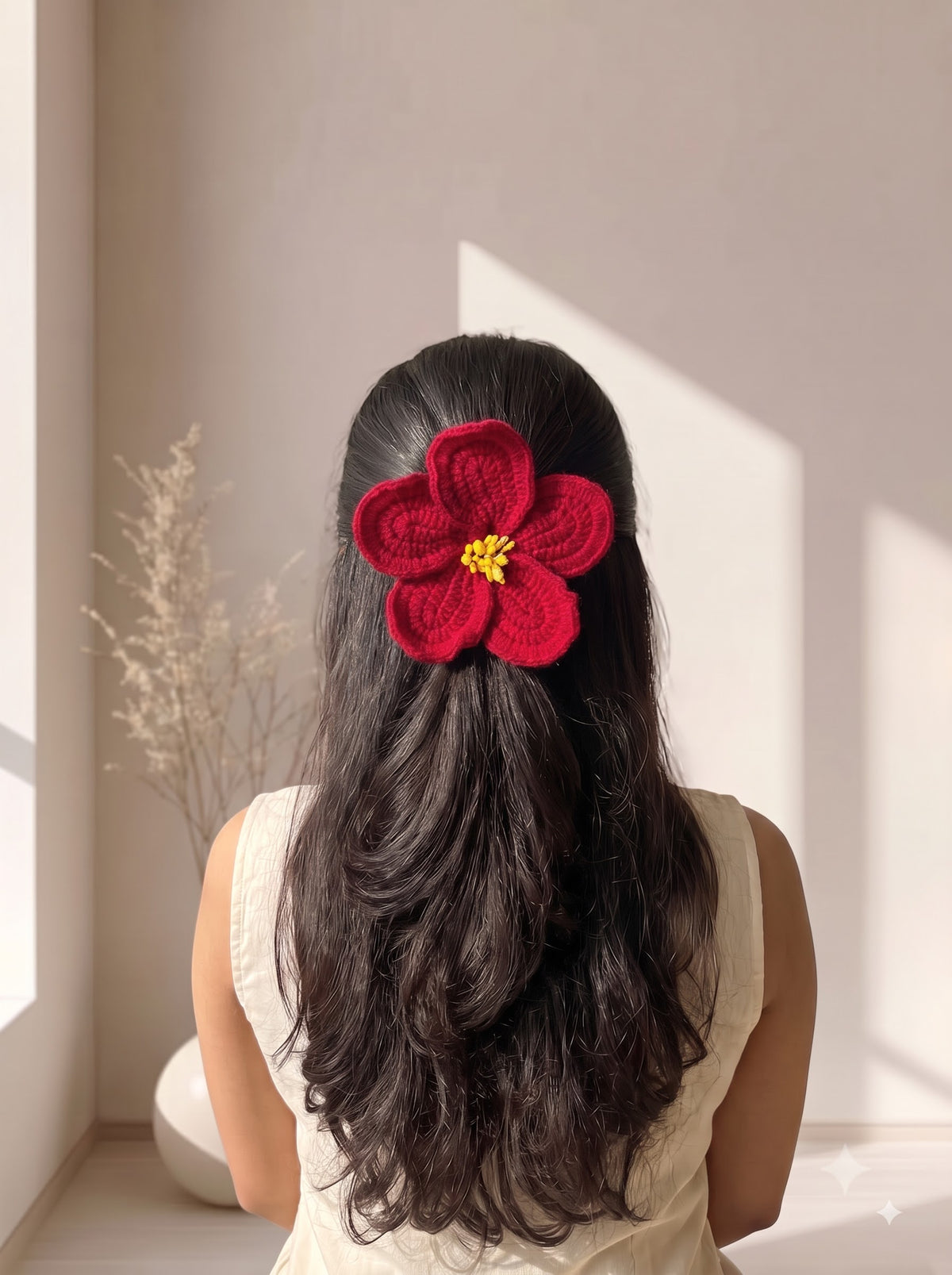Red Handmade Crochet Hair Tie | Regualr Flower Hair Tie | Perfect as Everyday Hair Accessory
