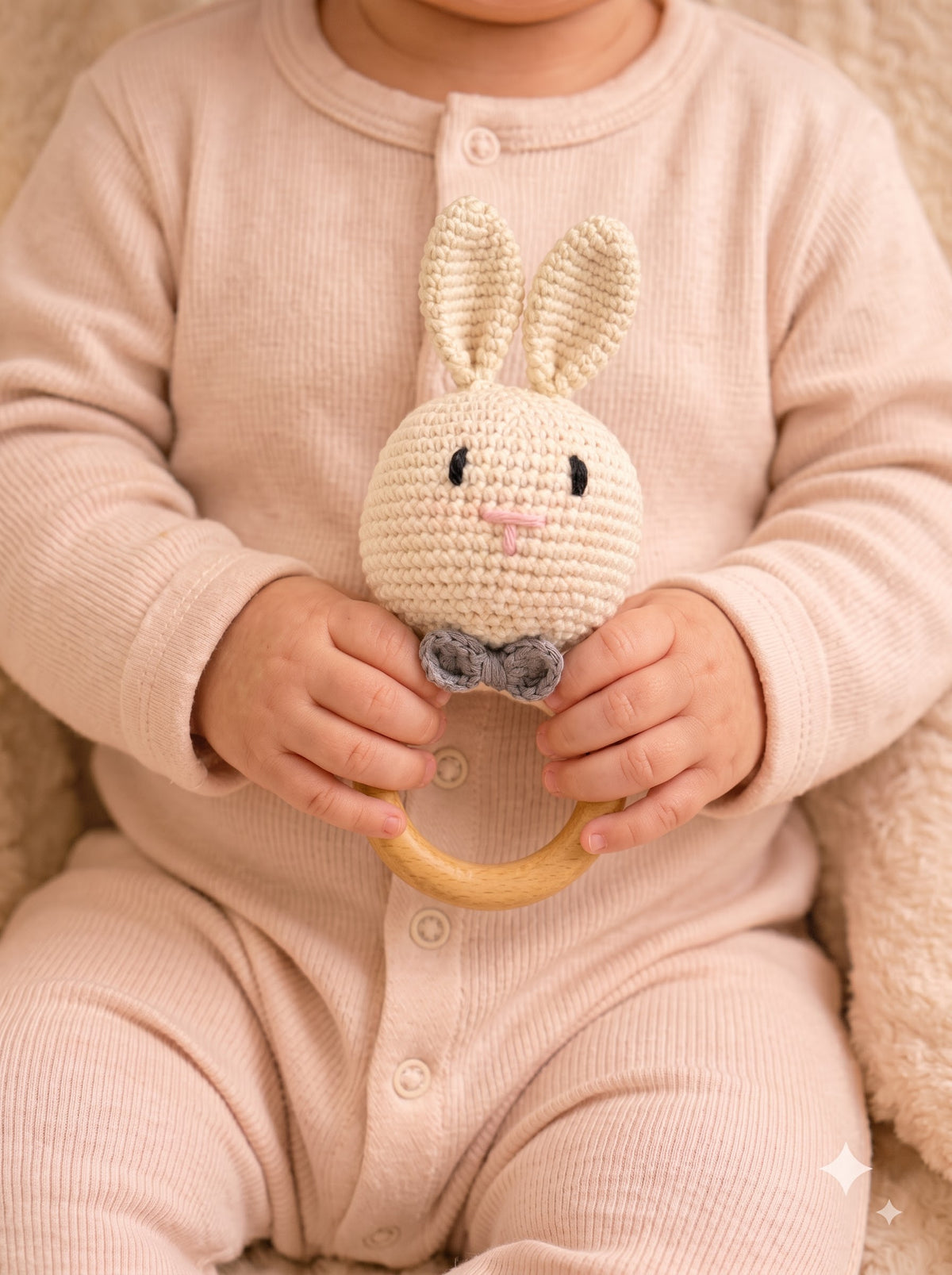 Bow Tie Bunny Crochet Baby Rattle | Handmade Toy | Ideal for Sensory and Motor Skills Development