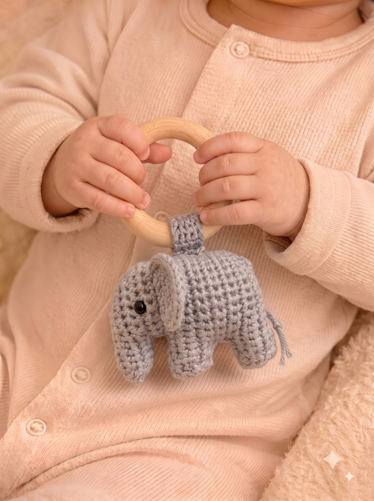 Baby Elephant Crochet Baby Rattle | Handmade Toy | Ideal for Sensory and Motor Skills Development