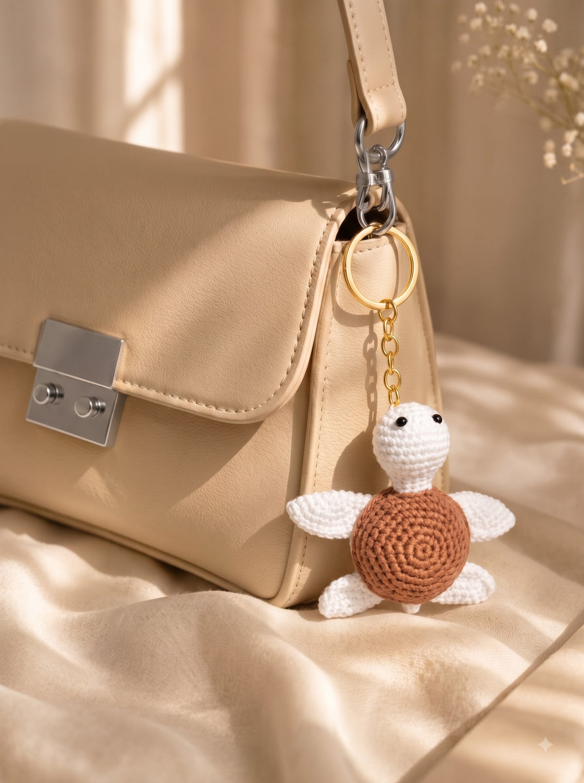 Sandy the Beach Turtle Handmade Crochet Keychain | Perfect as Bag Charm and Purse Accessory