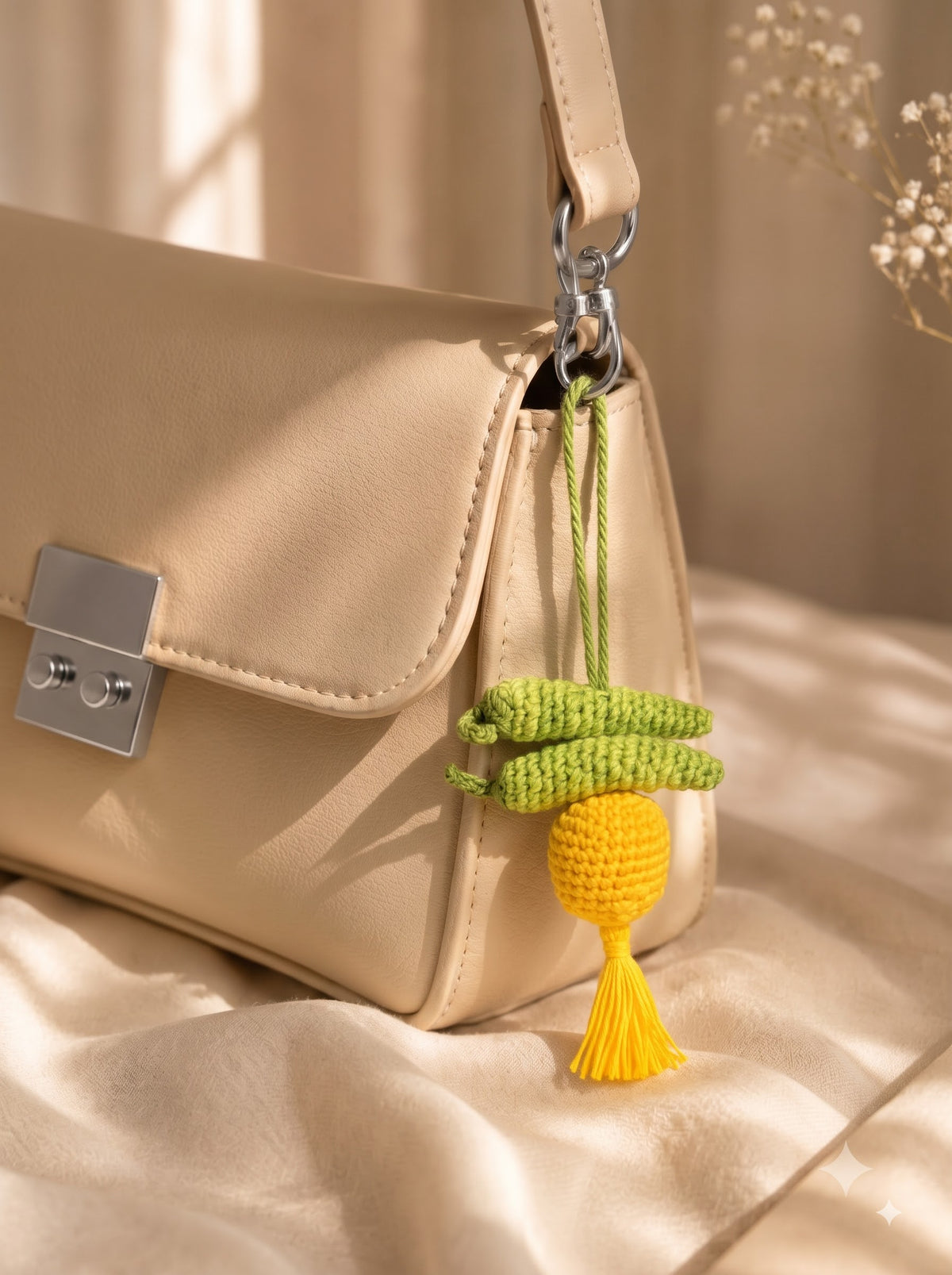 Nimbu Mirch Handmade Crochet Charm | Ideal as Car and Keychain Accessory and Backpack Decoration