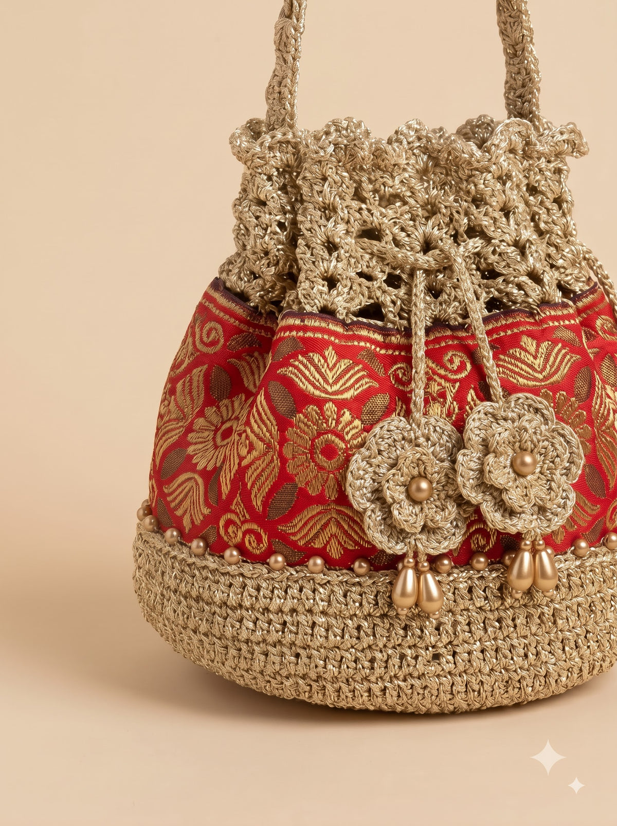 Ruby Handmade Crochet Potli Bag | Perfect Handbag for Saree and Lehenga