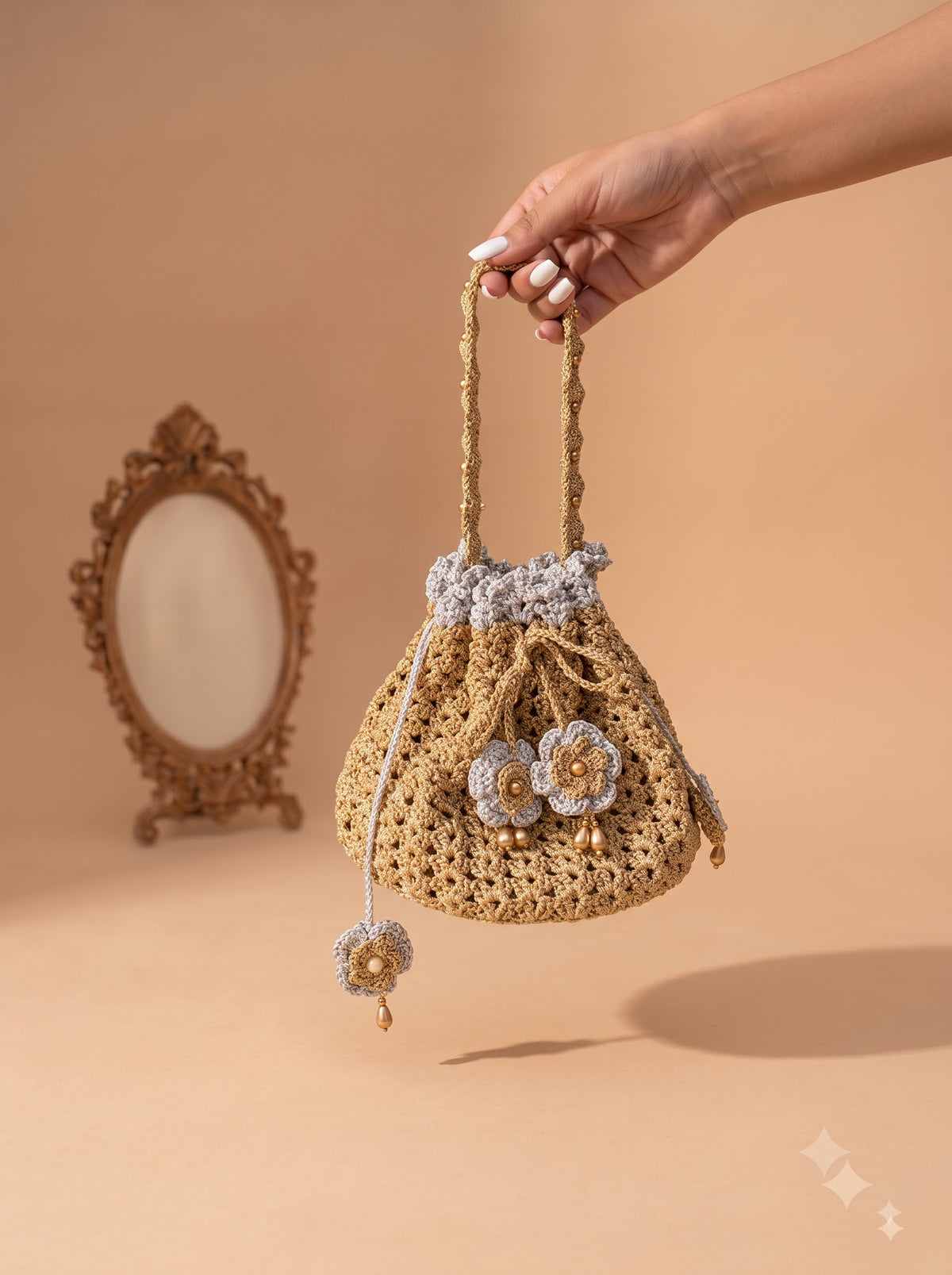 Noor Handmade Crochet Potli Bag | Perfect Handbag for Saree and Lehenga