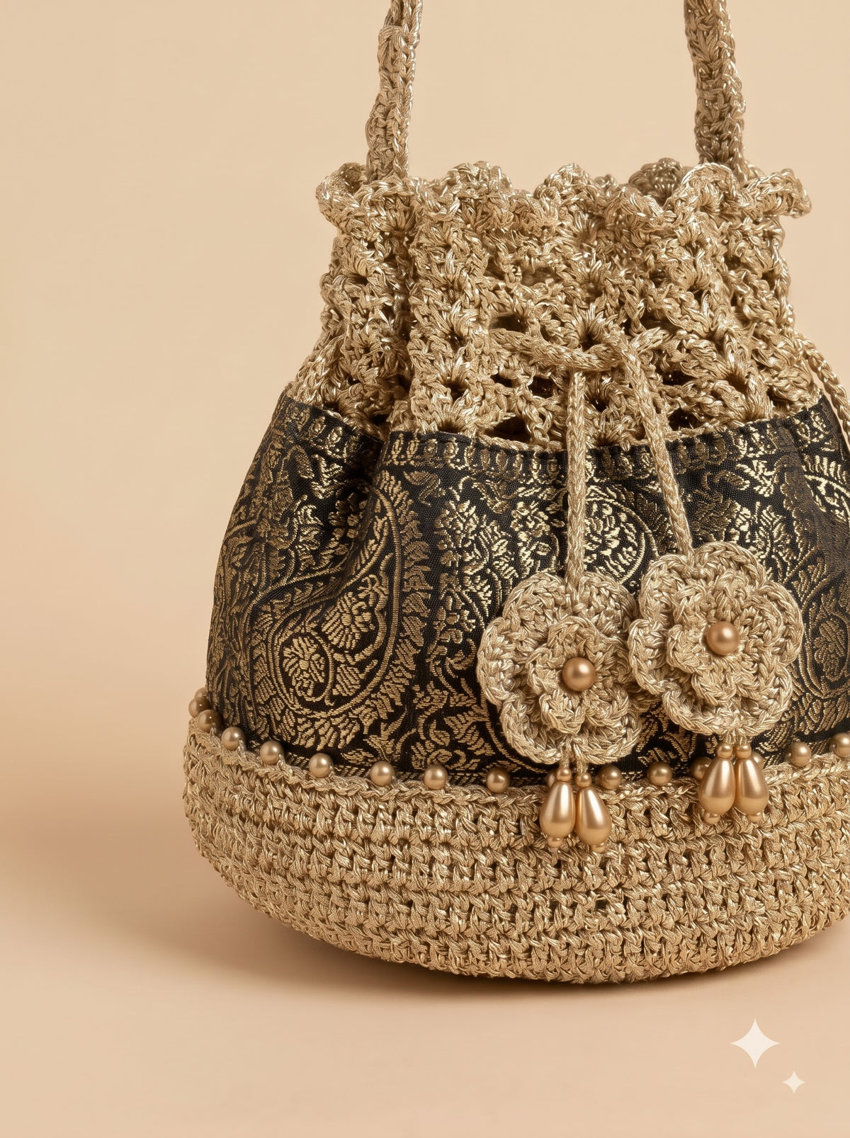 Riwaaz Handmade Crochet Potli Bag | Perfect Handbag for Saree and Lehenga