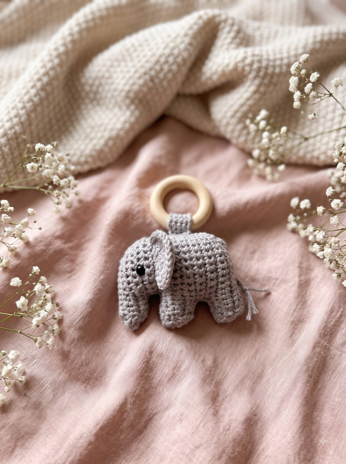Baby Elephant Crochet Baby Rattle | Handmade Toy | Ideal for Sensory and Motor Skills Development