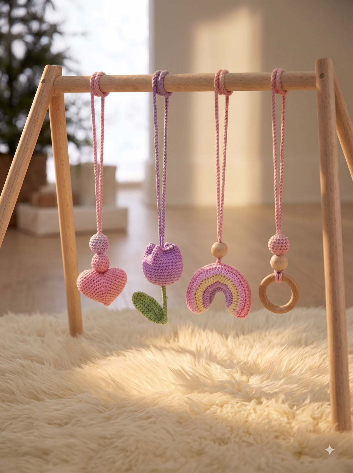 Pastel Garden Handmade Crochet Baby Gym | Set of 4 | Perfect Gift for Newborns and Baby Shower