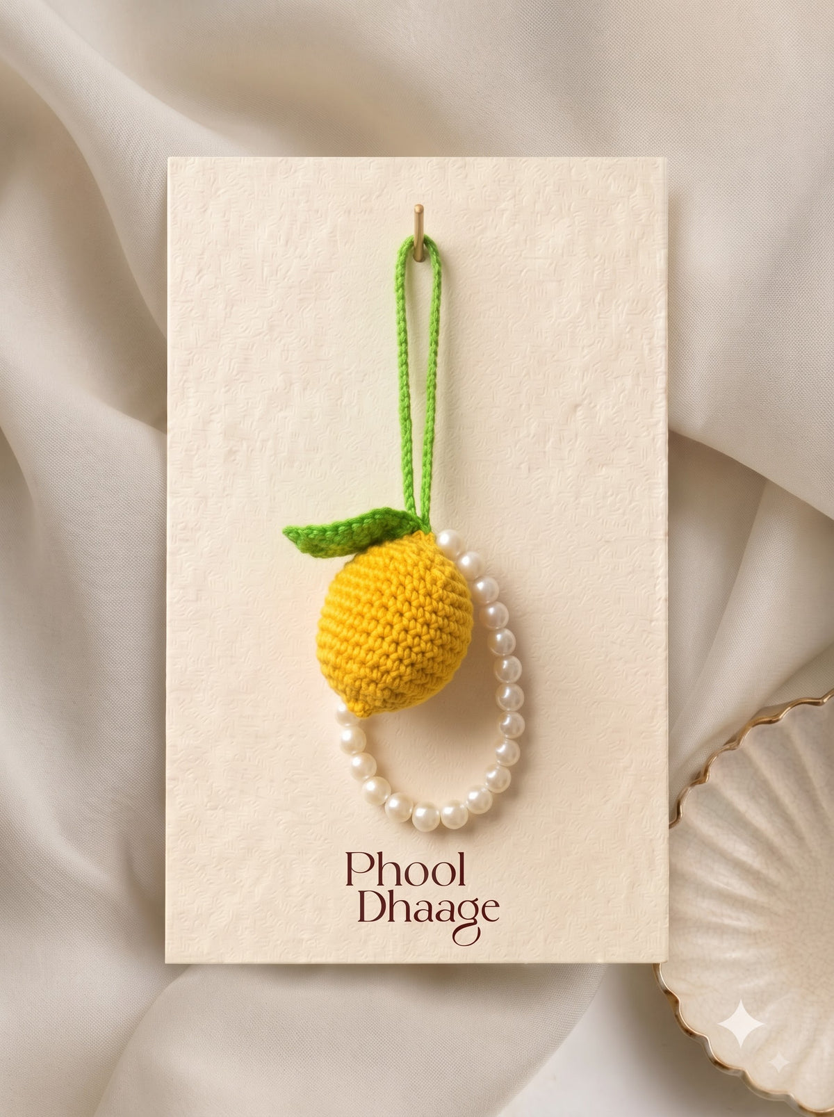 Lemon & Pearls Handmade Crochet Charm | Ideal as Car and Keychain Accessory and Backpack Decoration
