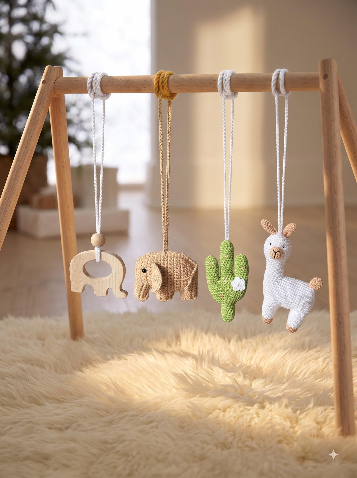 Little Safari Handmade Crochet Baby Gym | Set of 4 | Ideal for Gifting and Cradle Decor