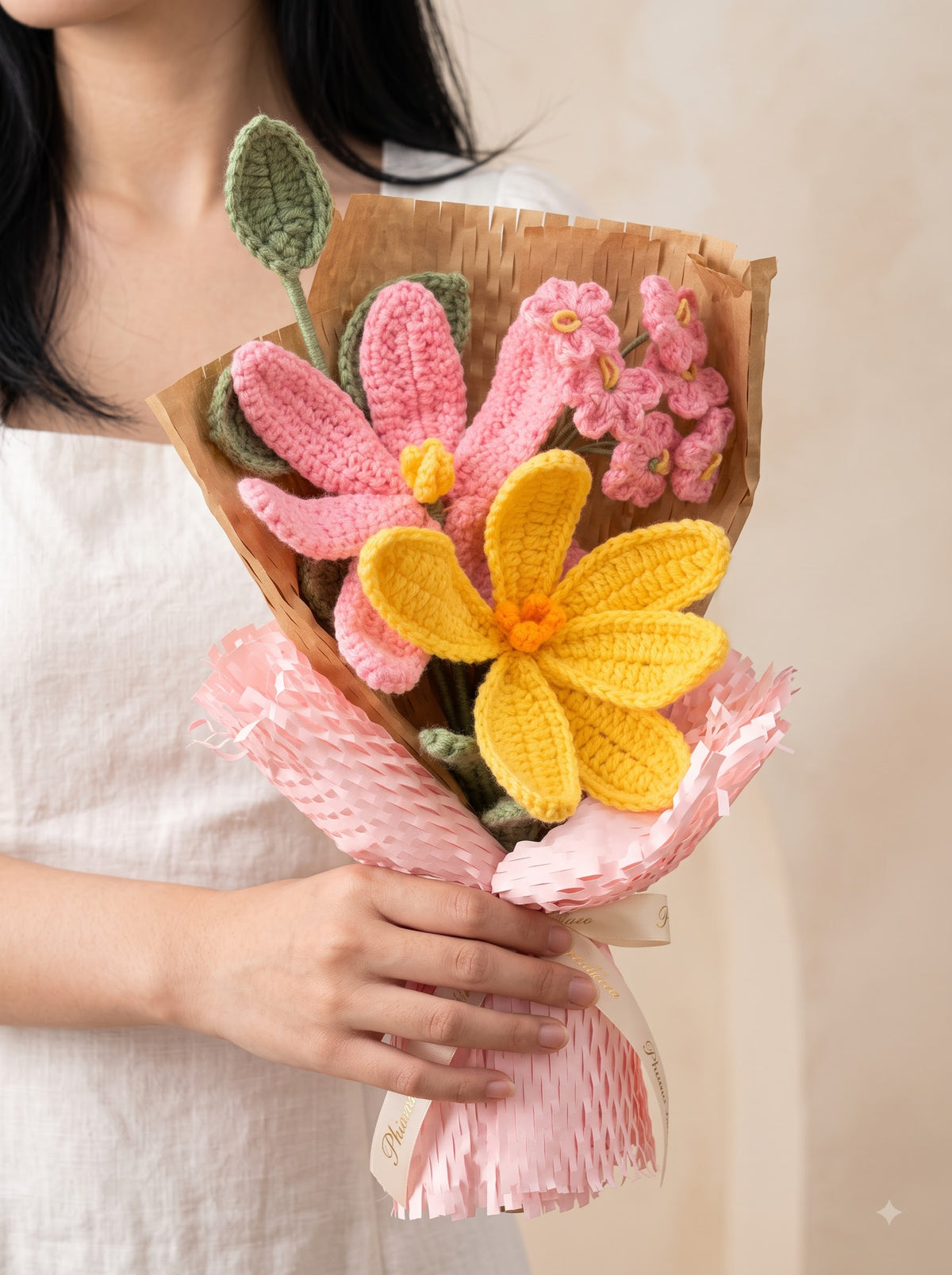 Pink Whispers Handmade Crochet Bouquet | Everlasting Flowers | Perfect for Gifting