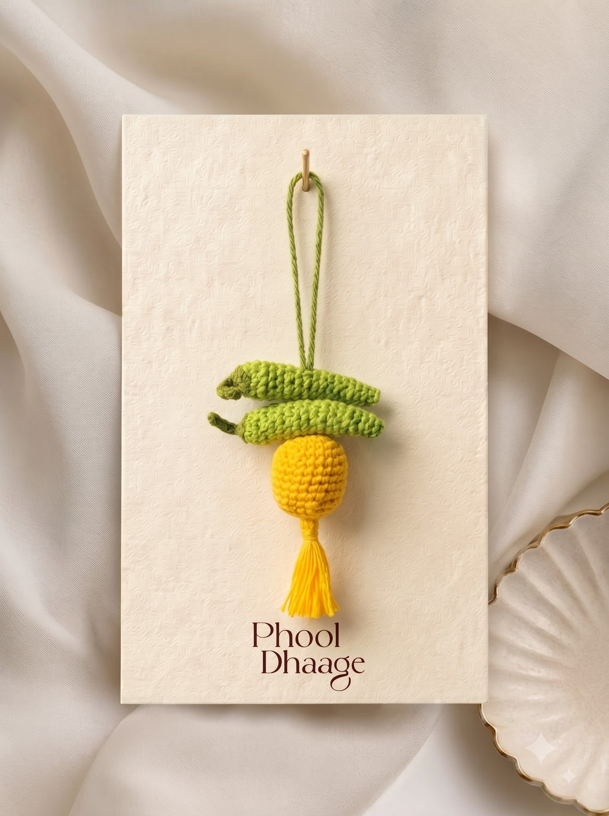 Nimbu Mirch Handmade Crochet Charm | Ideal as Car and Keychain Accessory and Backpack Decoration
