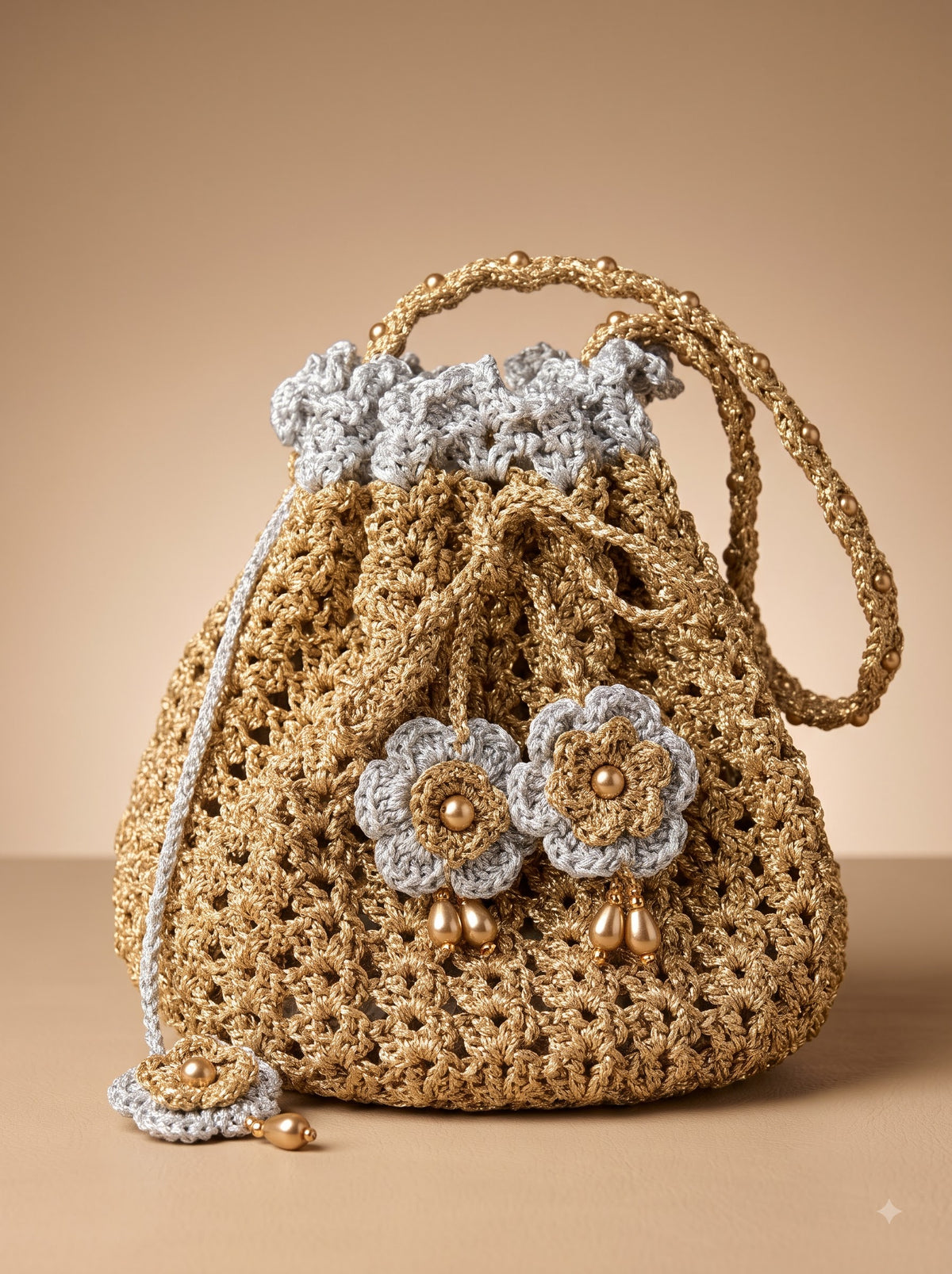 Noor Handmade Crochet Potli Bag | Perfect Handbag for Saree and Lehenga